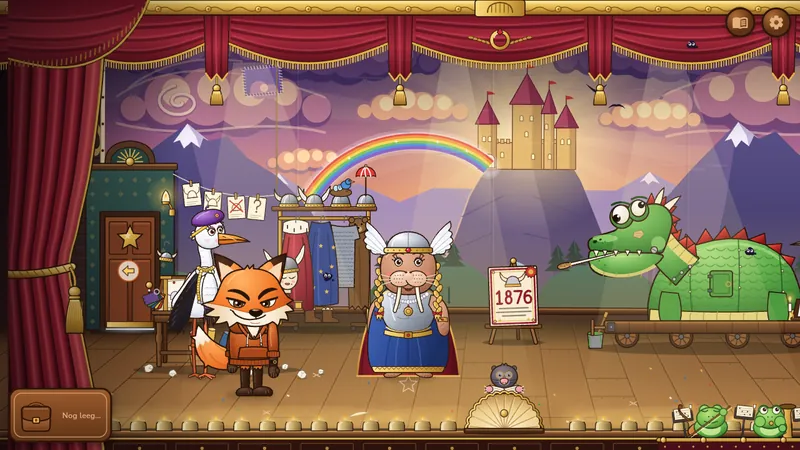 Foxy op een operapodium met een houten draak