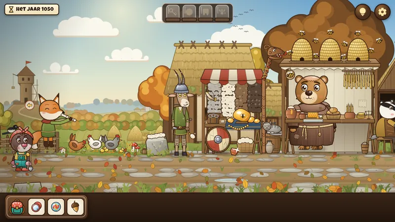Een markt met Knut de geit en Broeder Brom, een beer met bijenkorven