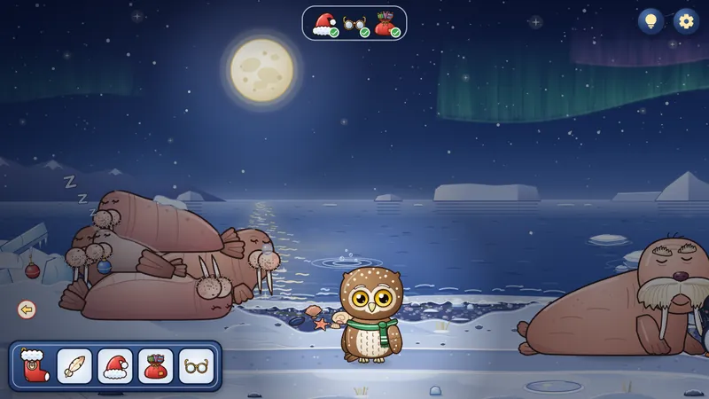 Walrussen op het strand onder het noorderlicht