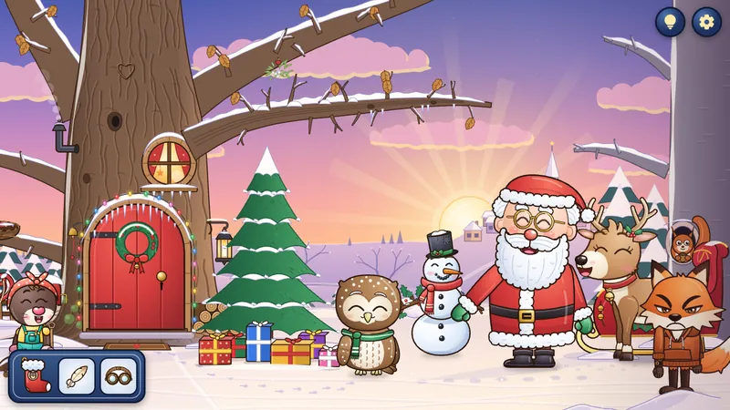 Kerstochtend bij de boom van Pip, met de Kerstman en zijn rendieren